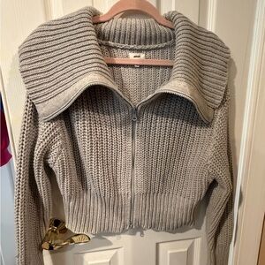 Aerie Ribbed Gray Cardigan Sweater